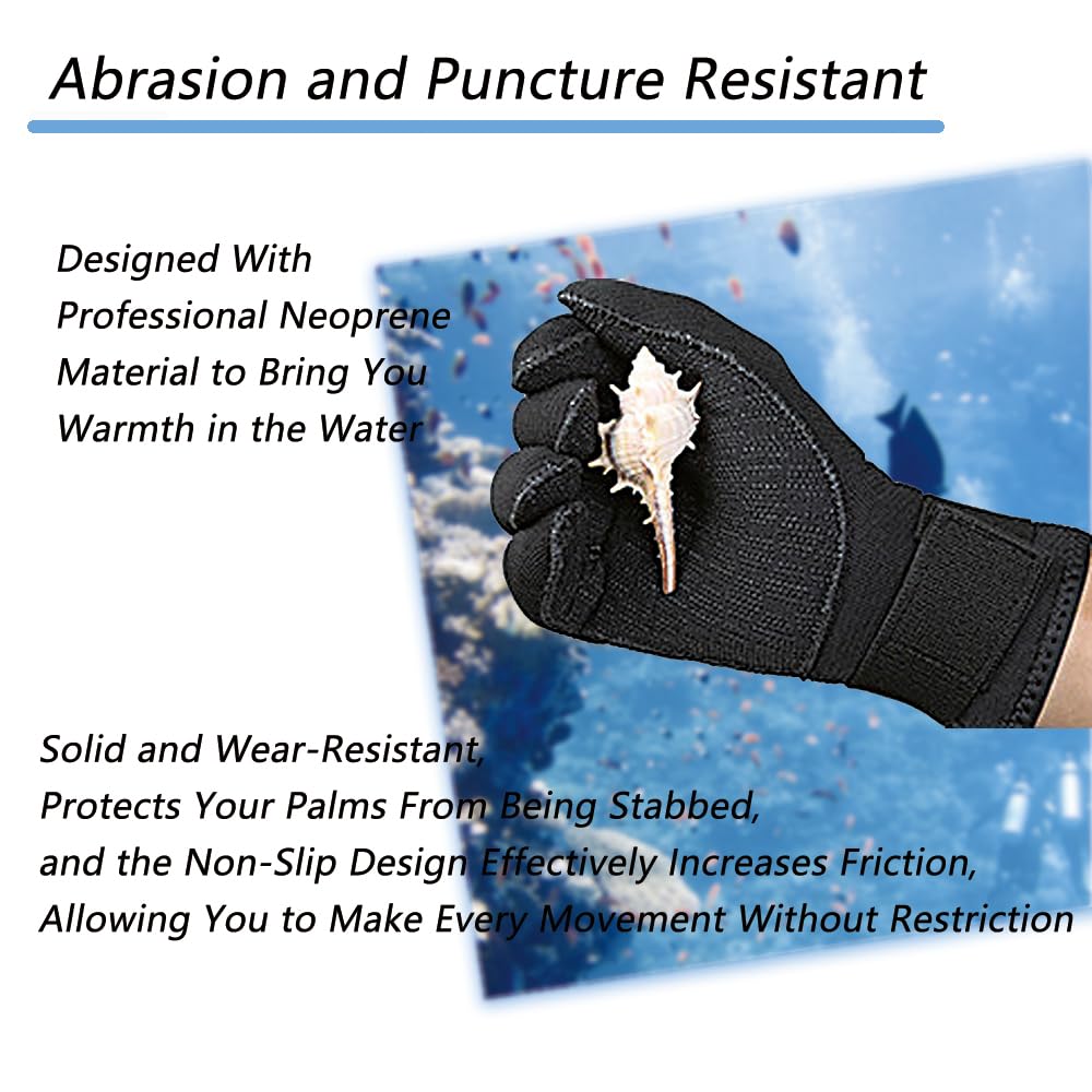 Skyone Neopren-Tauchhandschuhe für Herren und Damen, Schwimmhandschuhe mit verstellbarer Handschlaufe, rutschfeste, flexible Thermohandschuhe zum Surfen, Spearangeln, 3 mm / 5 mm