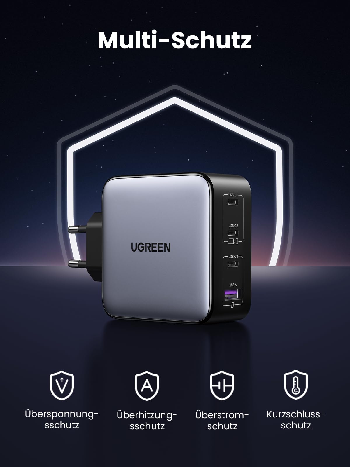 UGREEN Nexode 100W USB C GaN Ladegerät 4 Ports PD Schnellladegerät