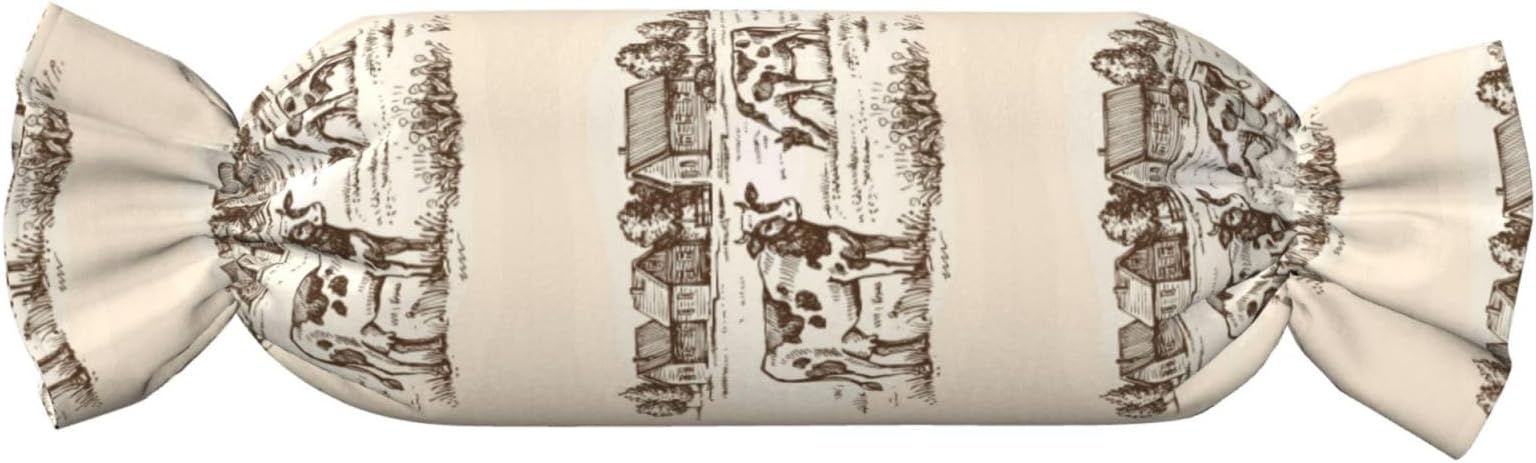 Cows On The Farm Candy Pillow Cylindrical Comfortable Roll Pillow 9.8" x 24.4" Travel Cervical Pillow Tube Bolster Cushion for Head, Neck, Back Support