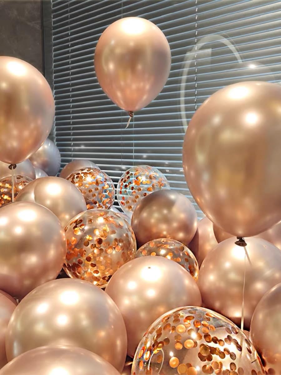 Bezente Rose Gold Confetti Latex Balloons - 60 Pack 12 inch Helium Rose Gold Confetti Balloons for Wedding Birthday Anniversary Bridal Shower Party Decorations thumbnail