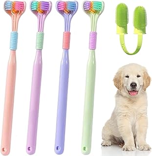 BWOGUE 3-Sided &amp; Double Finger Dog Toothbrush Cat Finger Toothbrush Pet Teeth Cleaning Set Soft Bristles for Easy Dental C...