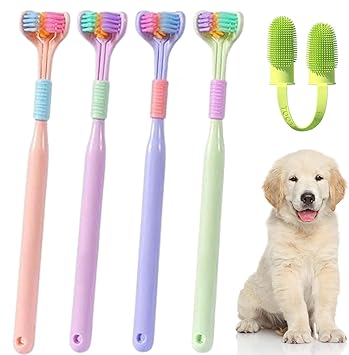 Three Sided & Double Finger Dog Toothbrush, Cat Toothbrush, Pet Cleaning Set Soft Bristles for Easy Dental Care Toothbrush Suitable for Large to Small Dogs Cats and Pets