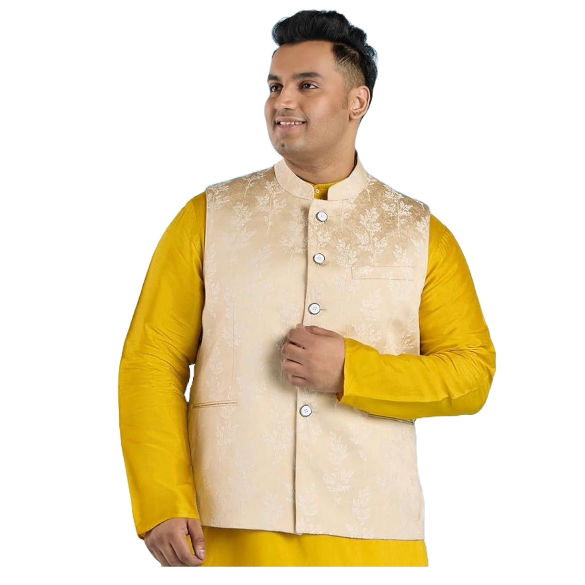big hello – the plus life Men's Polyester Plus Size Waist Coat - Beige-picture-22