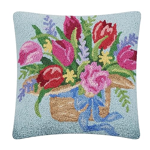 Peking Handicraft Tulips on Hat Poly Fill Hook Throw Pillow, 18-inch Square, Home Decoration