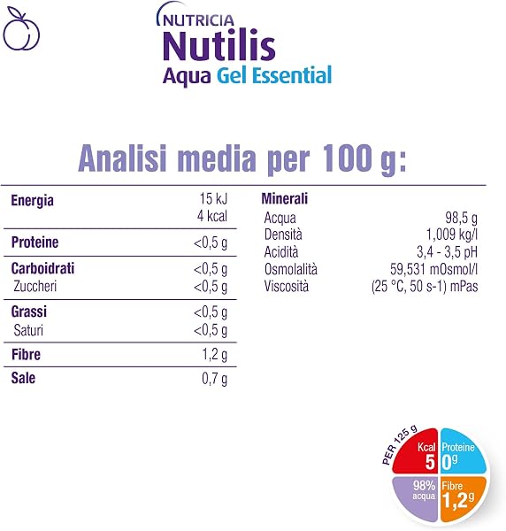NUTILIS AQUA GEL ESSENTIAL - Acqua Gelificata per la Gestione Dietetica della Disfagia, Senza Zucchero, Glutine e Lattosio, Alimento a Fini Medici Speciali, Gusto Pesca - 4 x 125g - 4