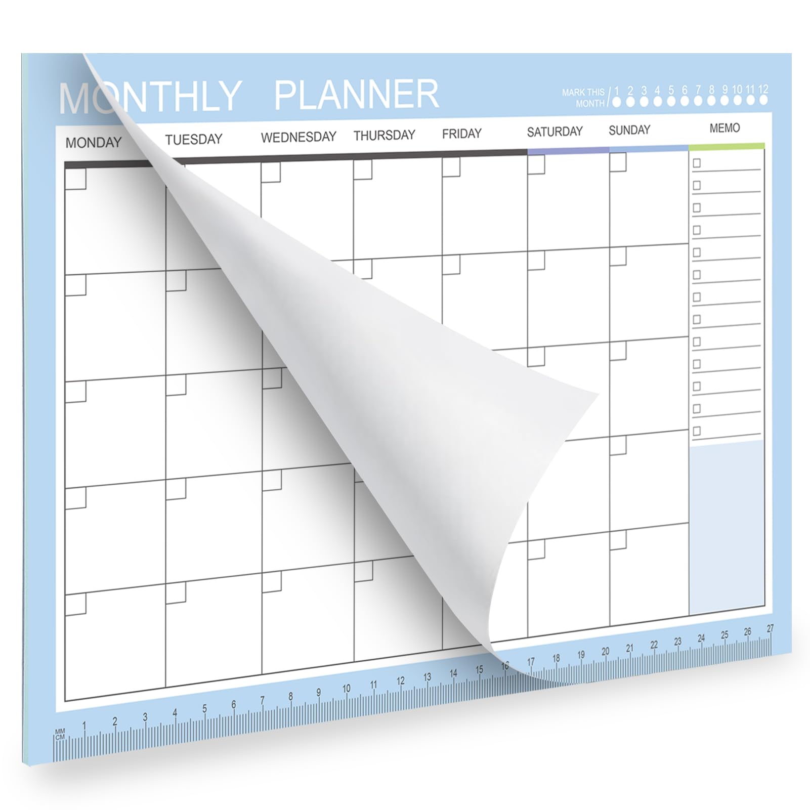 Phyxin Bloc de planificación semanal y mensual, almohadillas de escritorio sin fecha, calendario Make-A-List, 20 hojas, fácil de rasgar, 11.2 x 8.6 pulgadas (azul nuevo)