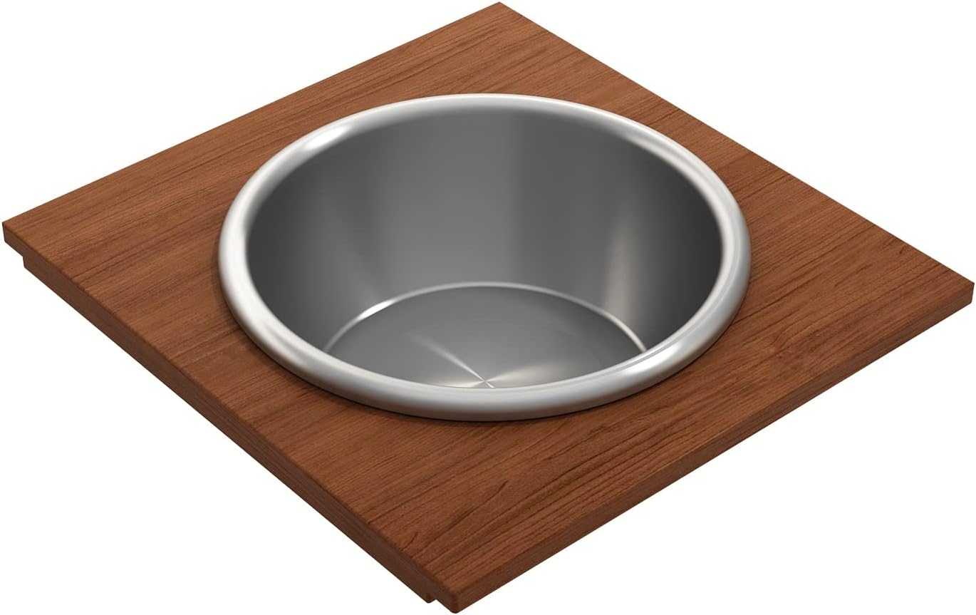 BOCCHI Wood Board with Large Round Stainless Steel Mixing Bowl and Colander F/1616, 1618, 1633 (inner ledge)