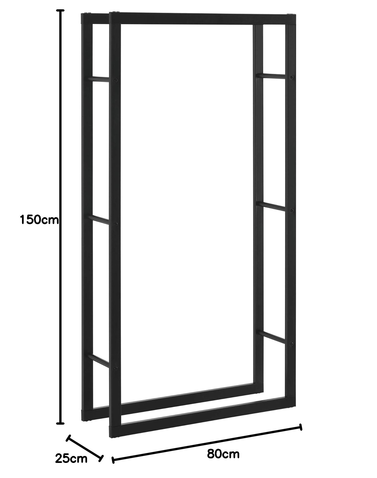 [en.casa] Legnaia 80 x 150 x 25 cm Portalegna, Telaio per accatastare Legna Acciaio Nero