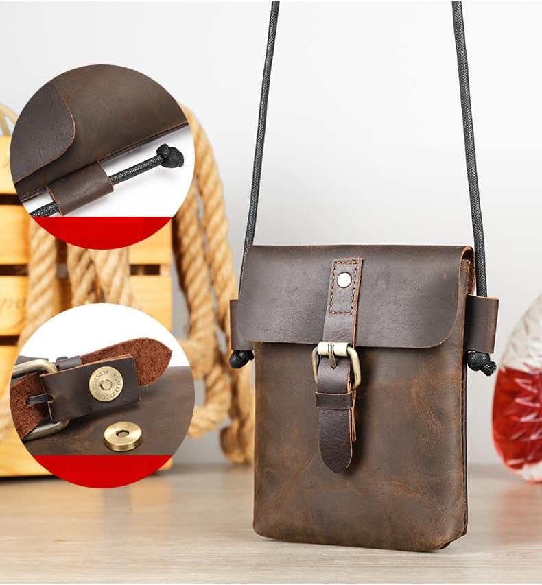 Smooth Cowhide Messenger Bag for Men - Trendy Crossbody Bag with Detachable Shoulder Strap Gift Box - Image 4