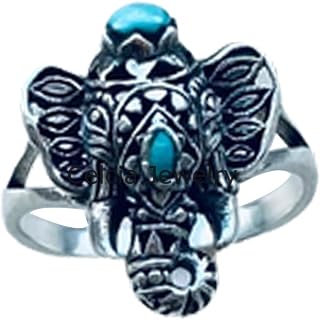 Natural Turquoise Gemstone Ganesha Elephant Ring, Good Luck Ring, Animal Ring, Religious Ring, Outstanding Ring, Metaphysical Ring, Unique Mothers Day Gifts