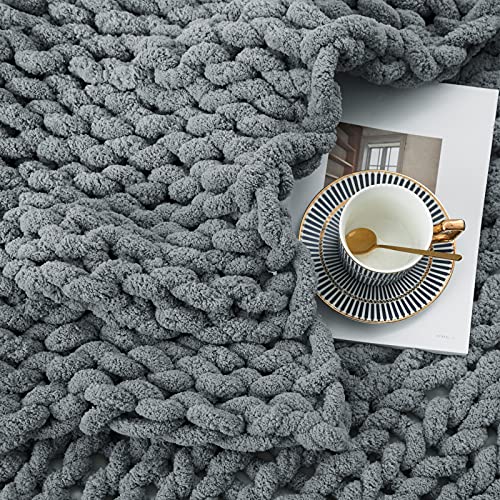 Sunyrisy Chunky Knit Throw Blanket, Luxury Soft Cozy Chenille Throw Blanket, Large Throw Bed Blanket For Couch, Sofa, Home Decor,Gift - Machine Washable (Dark Gray 40X48 In) #TOP3
