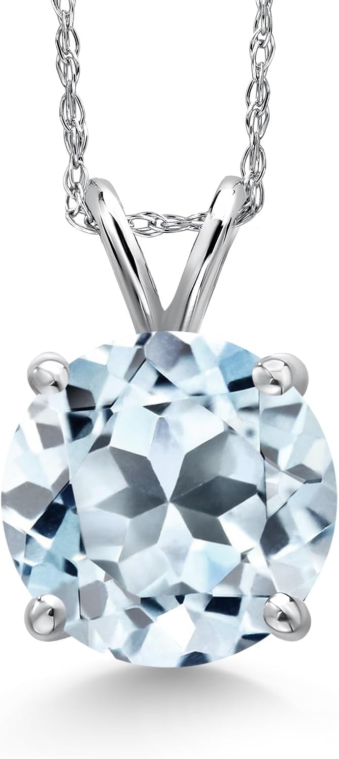 Gem Stone King 10MM Round Gemstone Birthstone Pendant Necklace For Women | 10K White Gold | Gold Necklace For Women | With 18 Inch Chain | Fine Jewelry Gifts for Her Mom Wife