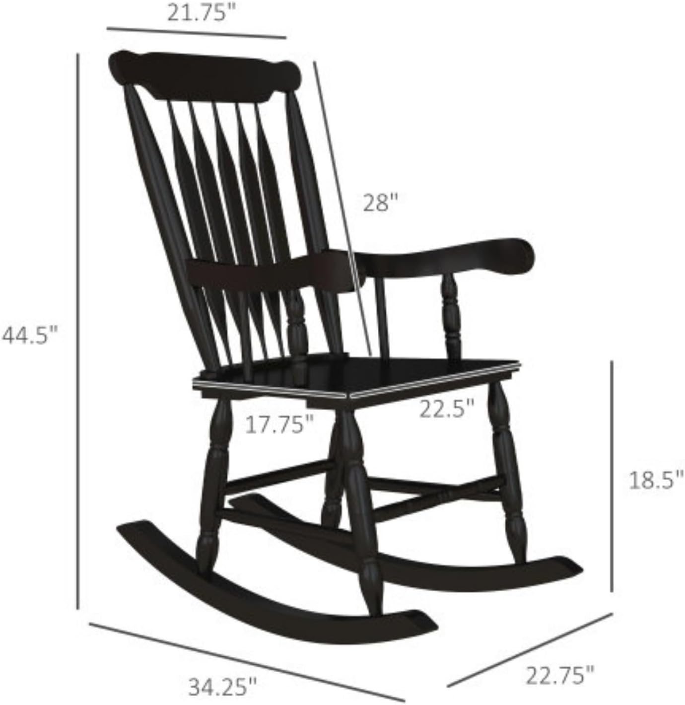 Outdoor Wooden Rocking Chair Set of 2, Lounge Chair, Porch Rocking Chair with High Back for Garden, Patio, Balcony, Black