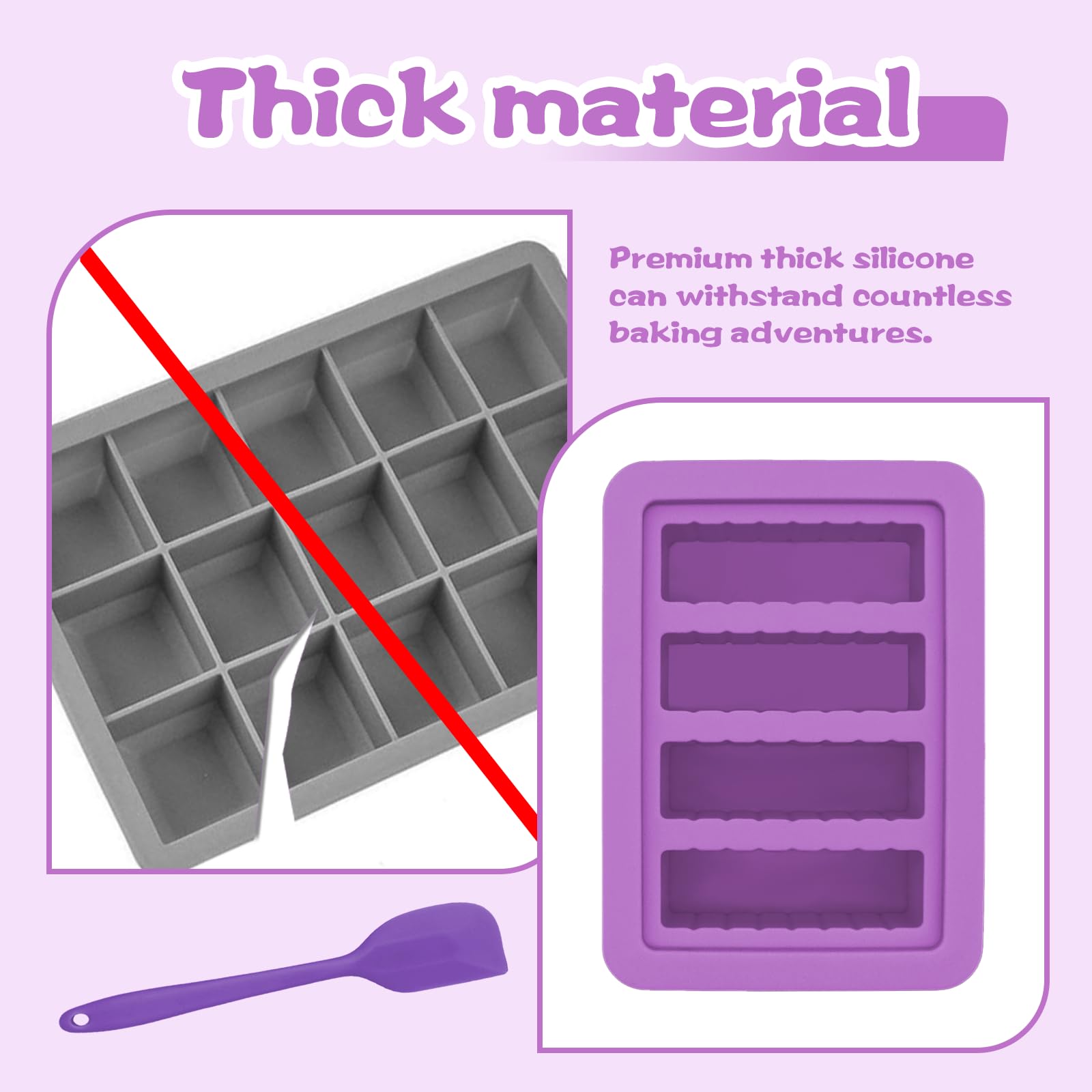 JINGIHE 4-Cavity Rectangle Butter Silicone Molds, Deep Chocolate Bar Moulds with Spatula - Image 4