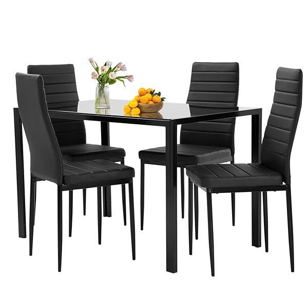 Modern Black Glass Dining Set