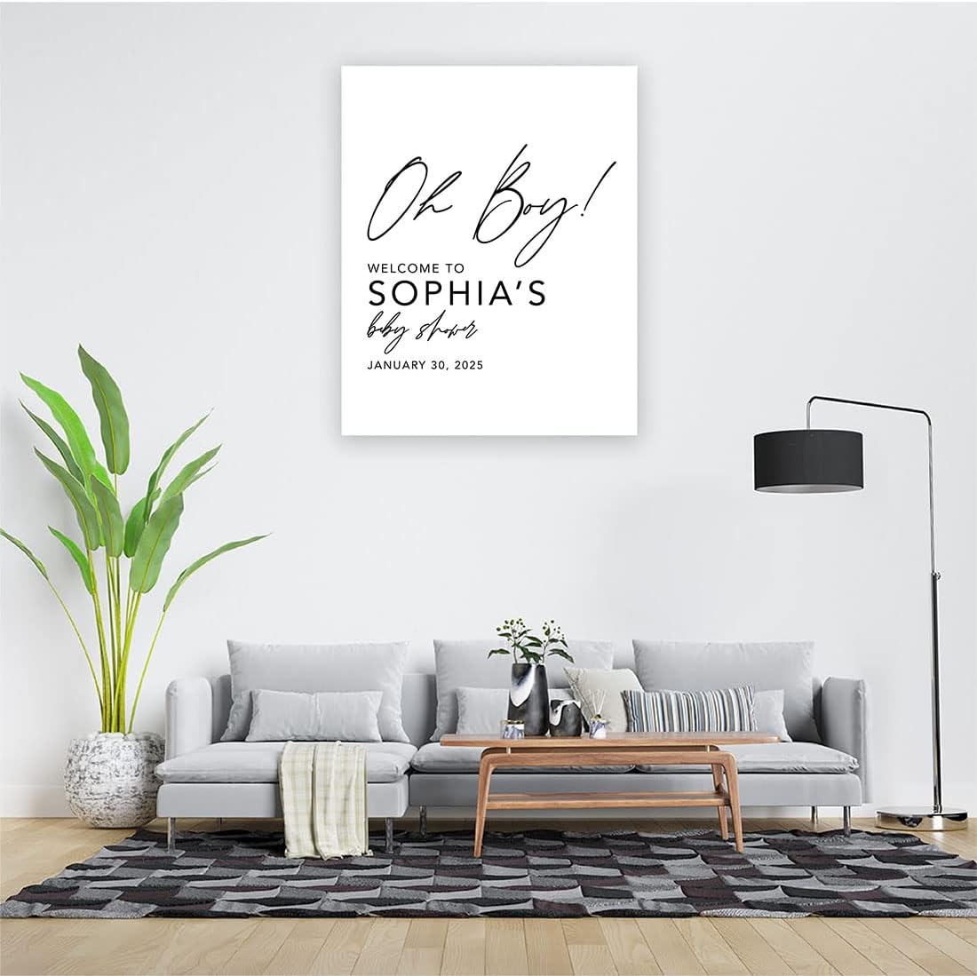 Andaz Press Custom Large Baby Shower Welcome Sign, 16" x 20", Oh Boy! Personalized Canvas Welcome Sign, Signage, Canvas Sign for Baby Sprinkle, Baby Shower, Baby Boy, Baby Shower Decorations