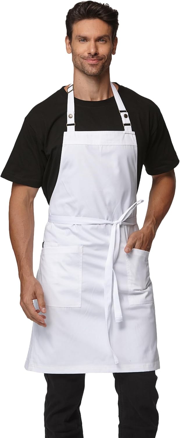 Chef Aprons for Men Women with Large Pockets Canvas Apron Waterproof Professional with 2 Pockets 4251GB