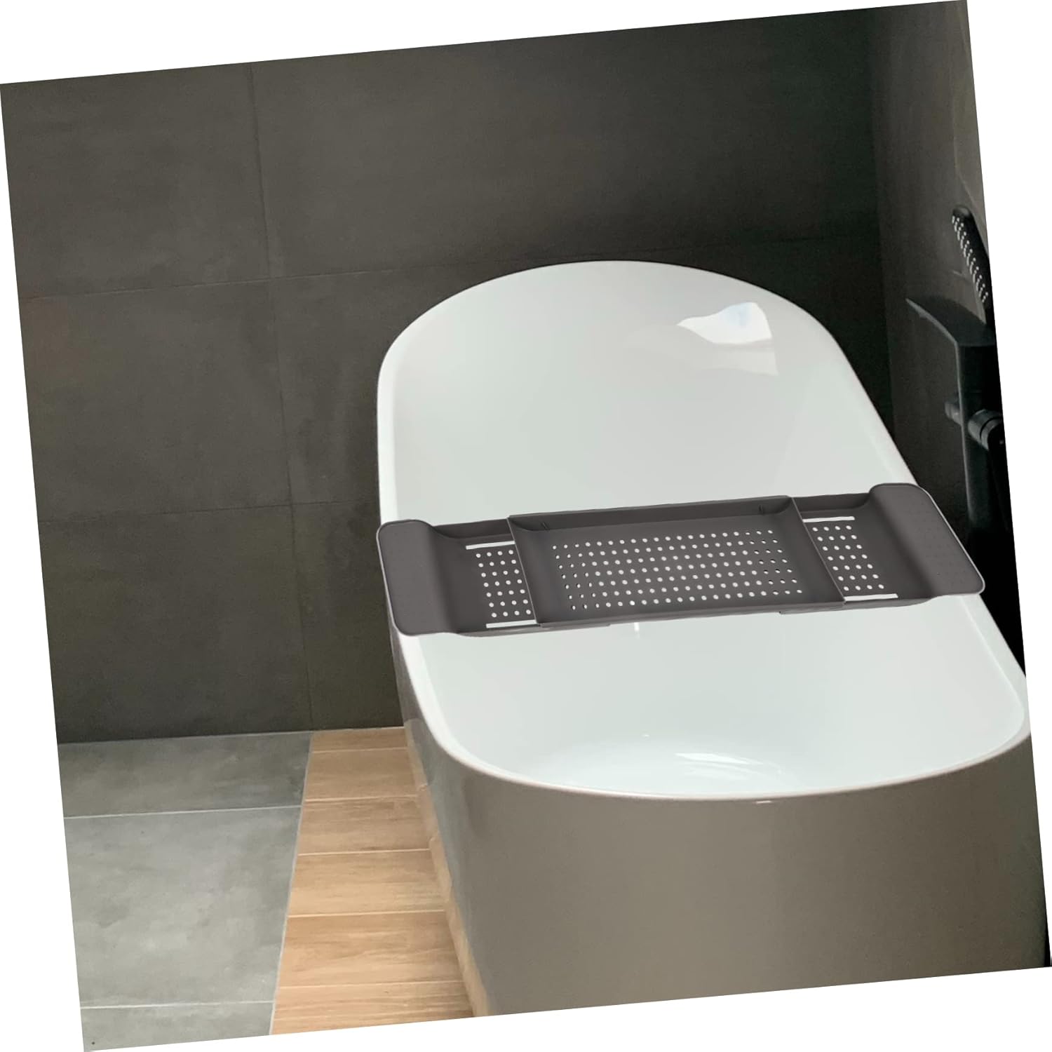 Adjustable Bathtub Tray Phone Holder Towel Storage Expandable Bath Shelf for Relaxing Soaks Easy to Standard Tubs