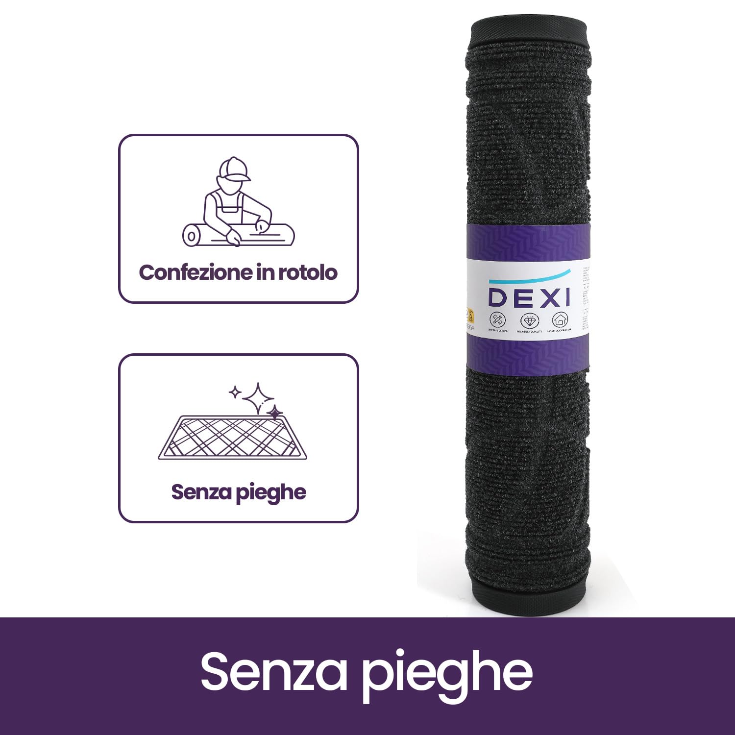 DEXI Zerbino Ingresso Esterno 60 x 90 cm, Tappeto Ingresso Interno Antiscivolo Impermeabile, Zerbini Assorbente Lavabile per Ufficio, Giardini, Balcone, Nero | Zerbino sottile e durevole, impermeabile, per interni, porta di casa, balcone o terrazza