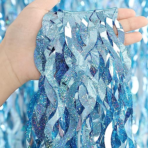 4 Pack Light Blue Party Foil Curtain - CYLMFC 3.3 ft x 6.6 ft Wav...