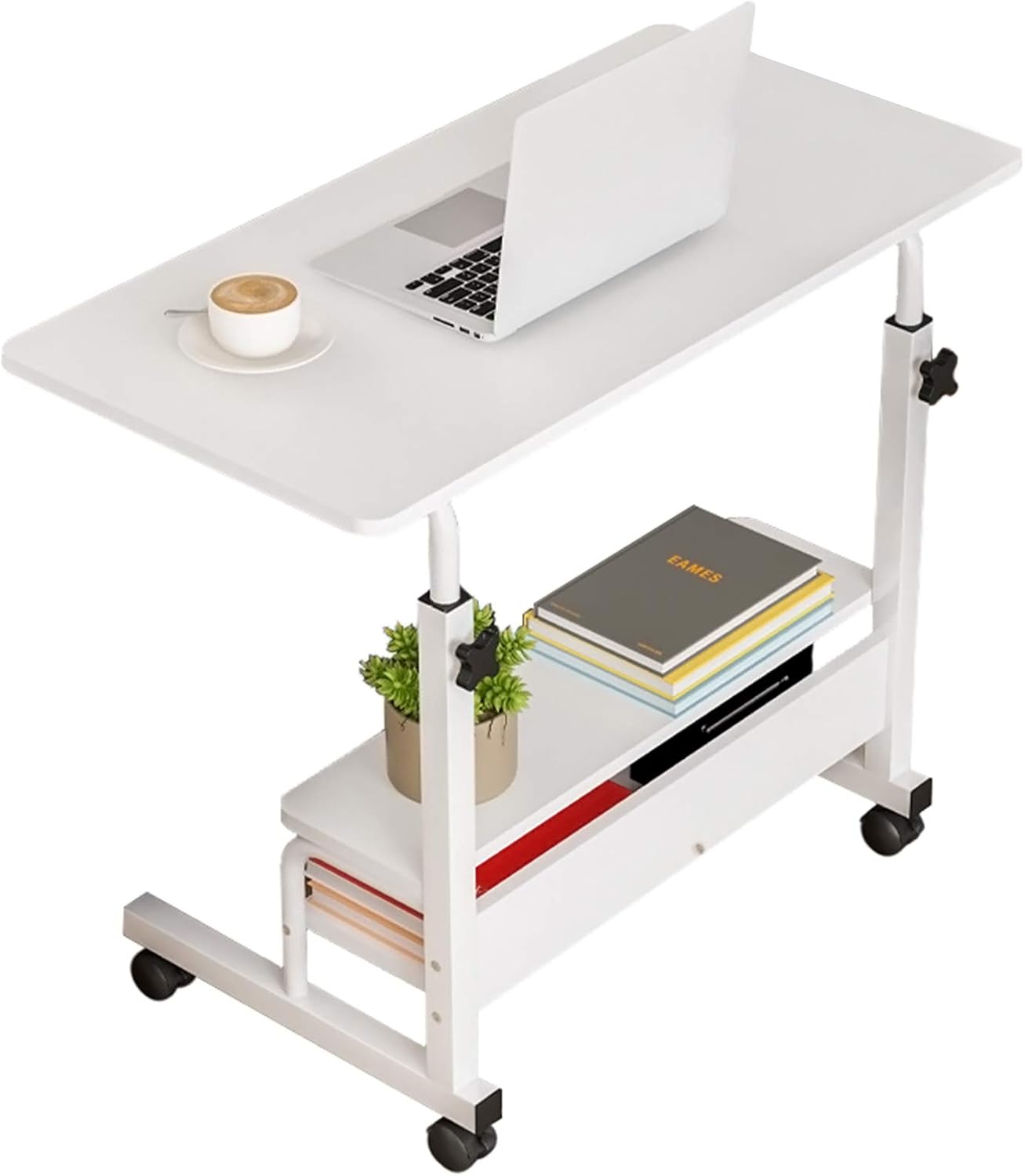 Computer Desk Home Office Desks, Standing Adjustable Laptop Desk for Small Spaces, Portable Work Study Desk Table, Modern Pc Gaming Desk with Storage for Bedroom, Desktop Size 31.5x15.7 inch White