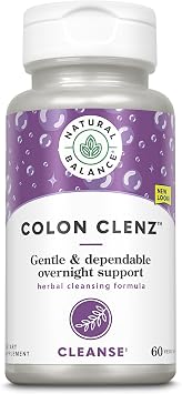Natural Balance Colon Clenz | Herbal Colon Cleanse, Detox Cleanse, and Digestive Health Supplement - Gentle and Dependable Overnight Formula - 60 Servings, 60 VegCaps