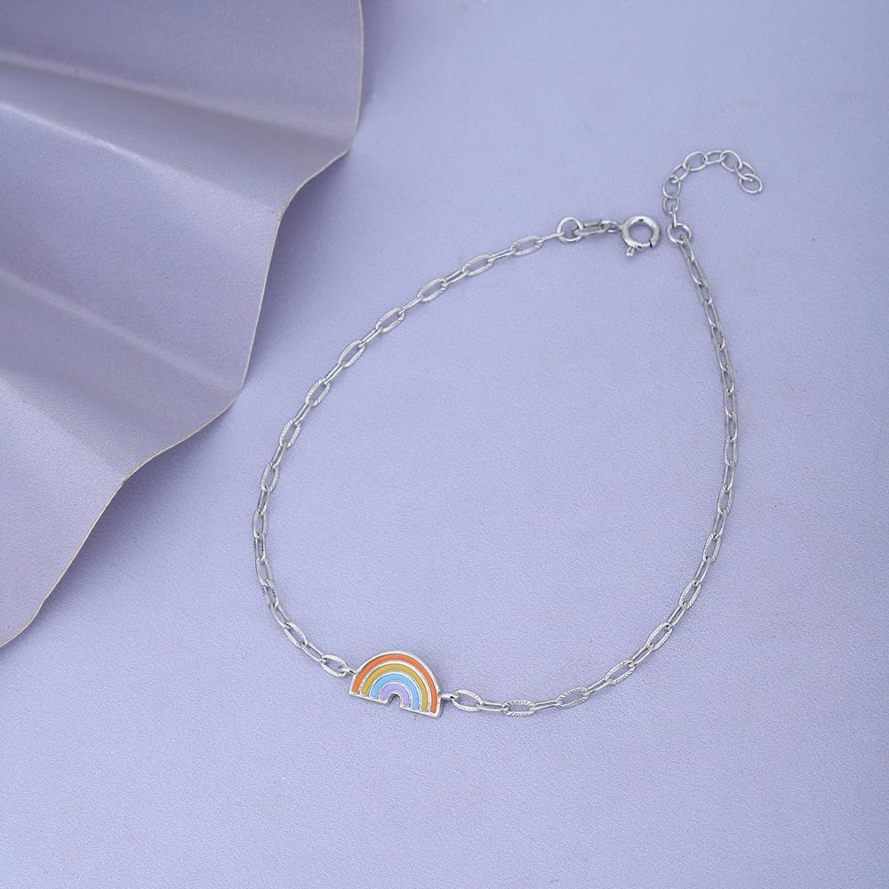 Vanbelle Sterling Silver Jewelry - Rhodium Plated with 925 Stamp - Enamelled Rainbow Color Charm Anklet for Women - 9 Inch long + 1 Inch Extender - Image 7