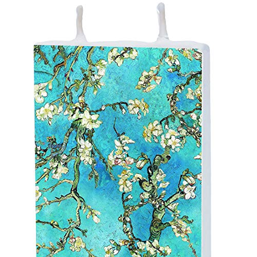 Flatyz Hand Painted Flat Candle | Unscented, Dripless, Smokeless, Decorative | Van Gogh – Almond Blossom | Double Wick With Metal Base | Unique Gift Idea And Home Décor Accent #TOP1