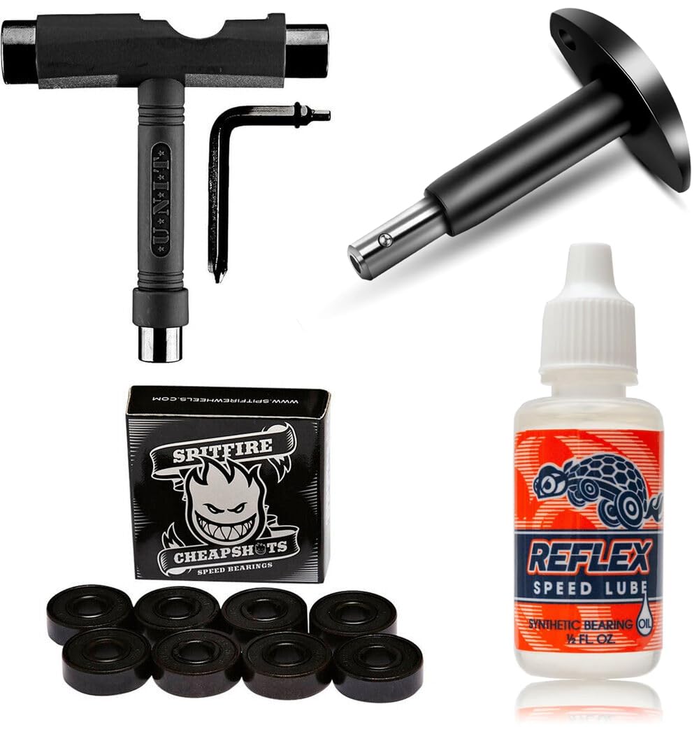 Spitfire Cheapshots Bearings 8 Pack w/Reflex Speed Lube, Swiss Bearing Press/Puller & Unit Skateboard Tool