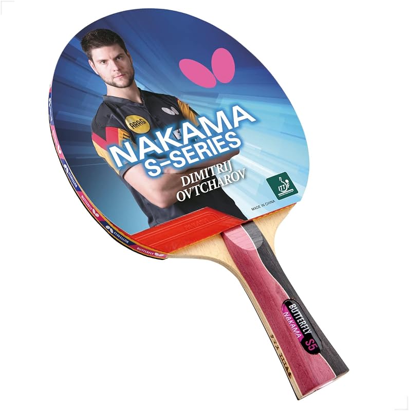 Raqueta de tenis de mesa Nakama S-5 – Pala de ping pong de mariposa aprobada por la ITTF – Pala de ping pong de carbono – Raqueta de ping pong de goma y capa de esponja gruesa para tenis de mesa – 2 pelotas de ping pong incluidas