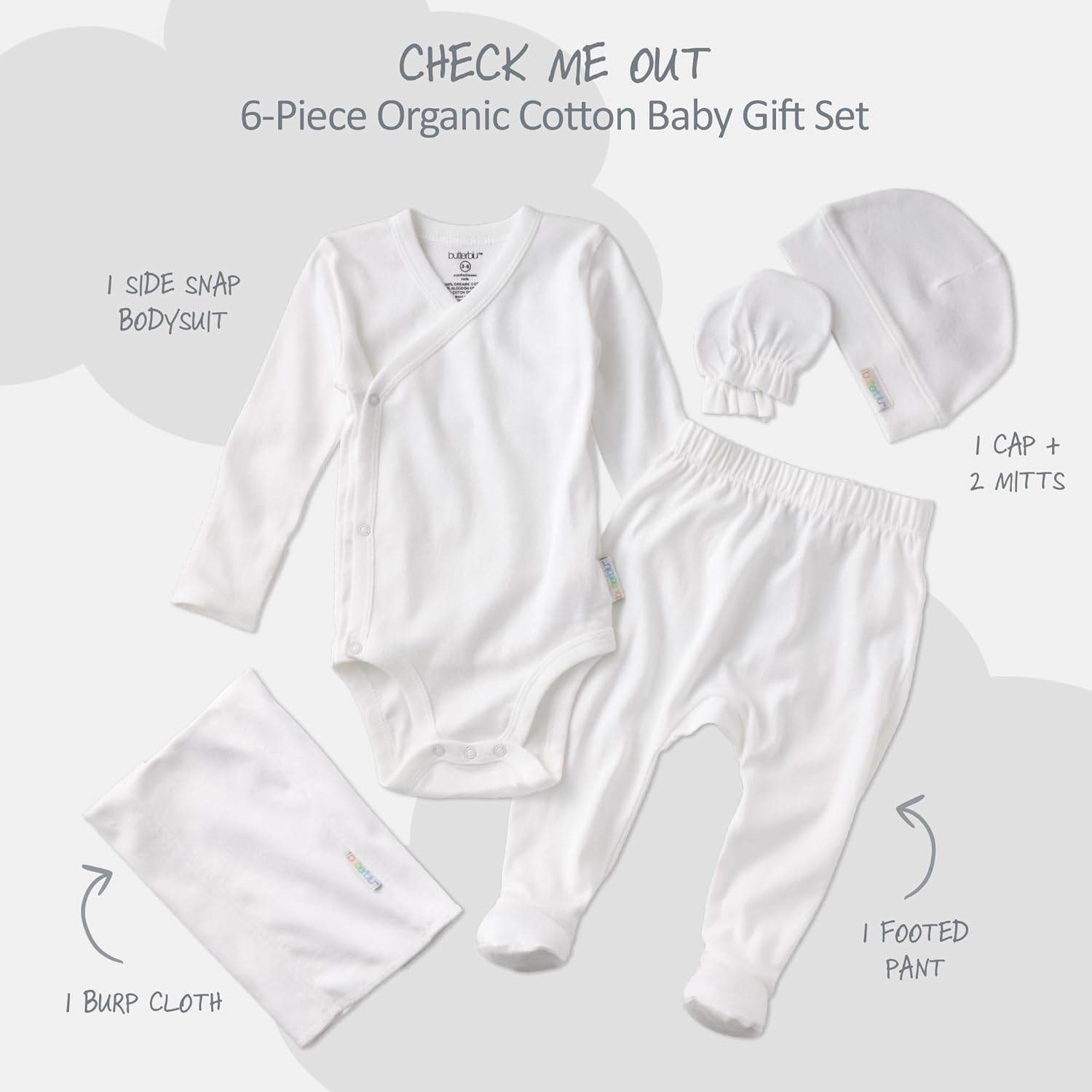 Check Me Out 6-Piece Baby Gift Set Organic Cotton Layette Clothing in Box for Boys & Girls - Image 3