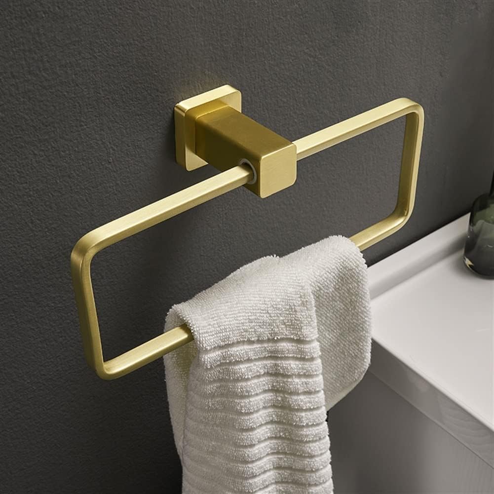LSLYTQ Nordic Style Brushed Gold Towel Ring, Towel Rack, Bathroom Towel Hanging, Wall Mounted Square Towel Bar