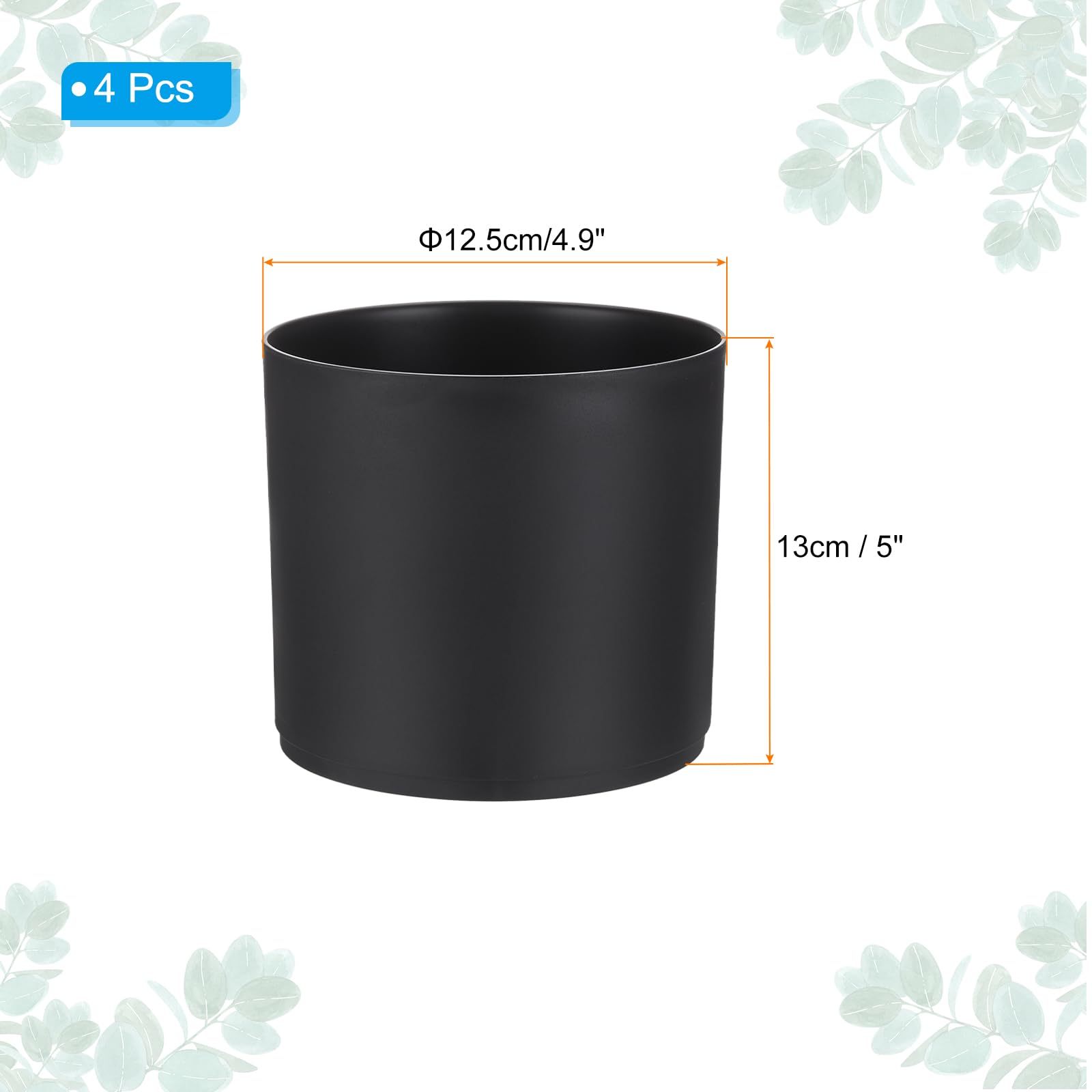 PATIKIL Lot de 4 petits pots de fleurs en plastique avec trous de drainage et soucoupe pour décoration d'intérieur Noir 12,5 cm