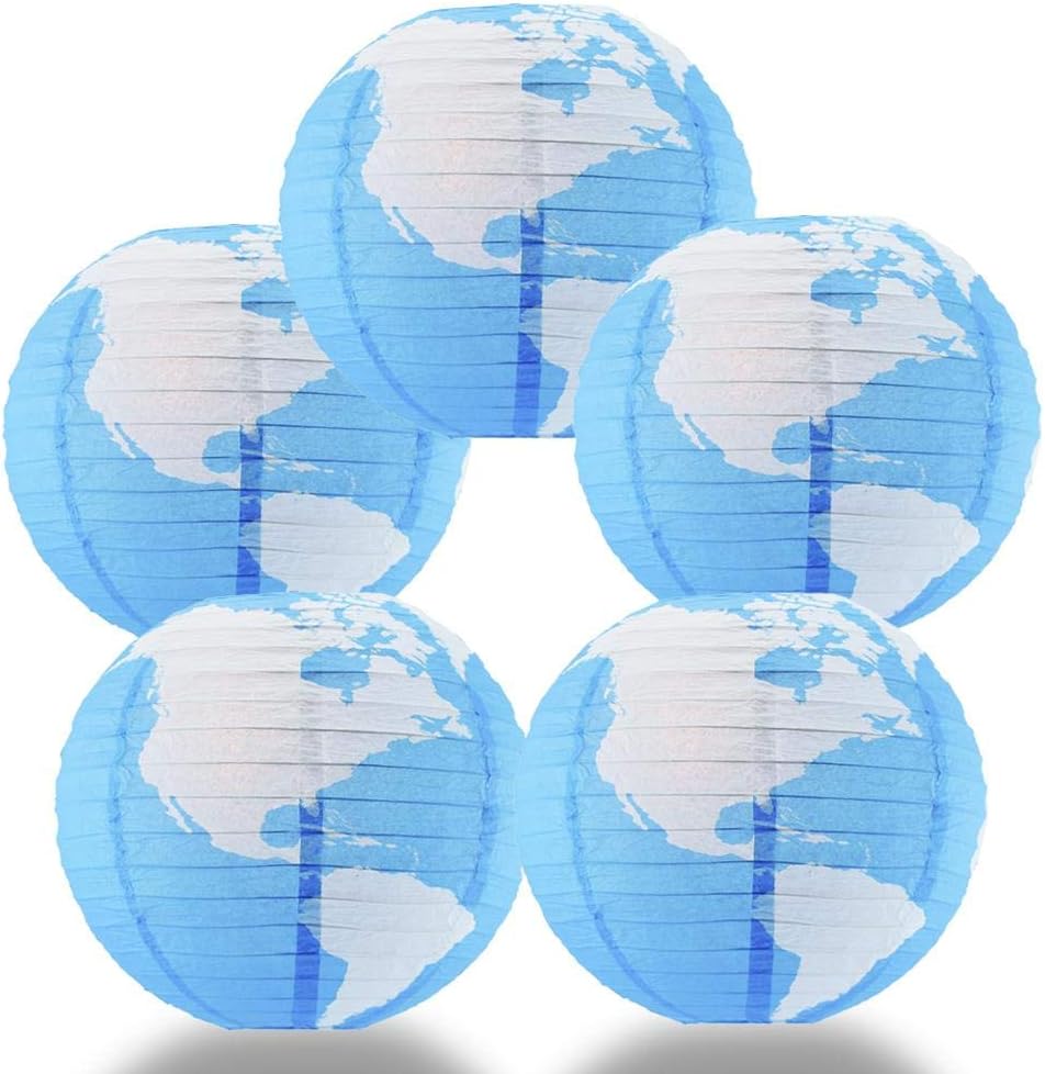 Quasimoon PaperLanternStore.com 14 Inch Geographical World Map Earth Globe Paper Lantern