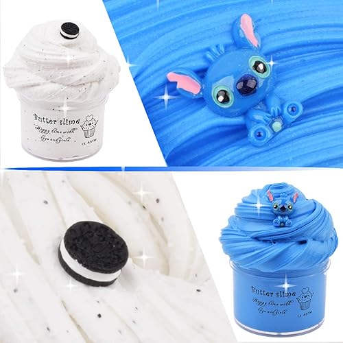 Miniatura 2 de Paquete de 2 masillas de algodón suave para hacer tú mismo, juguetes de lodo para niñas y niños, color azul y blanco, para recuerdos de fiesta (3.5