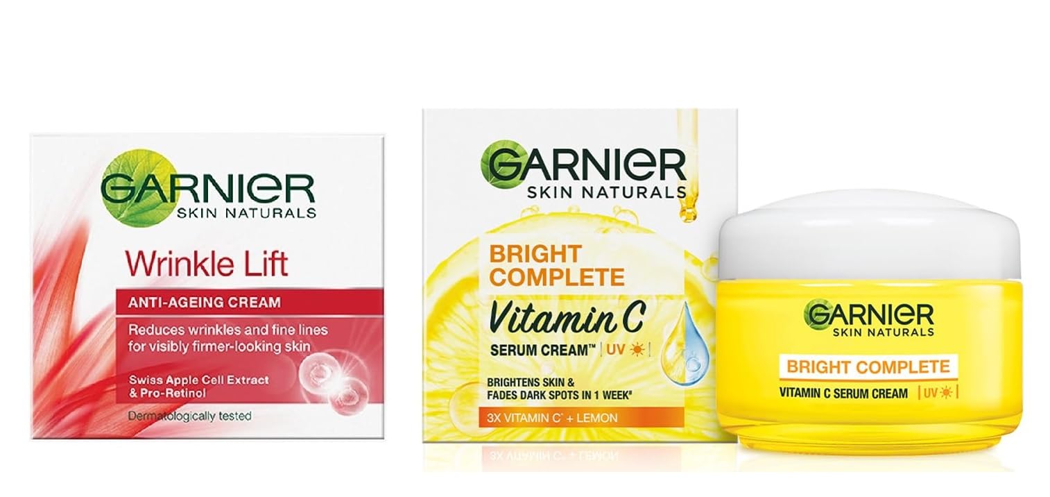 Garnier Skin Naturals, Anti-Ageing Cream, Moisturizing, Wrinkle Lift, 40g + Garnier Bright Complete Vitamin C UV Serum Cream 45g (2 ITEM IN SET)