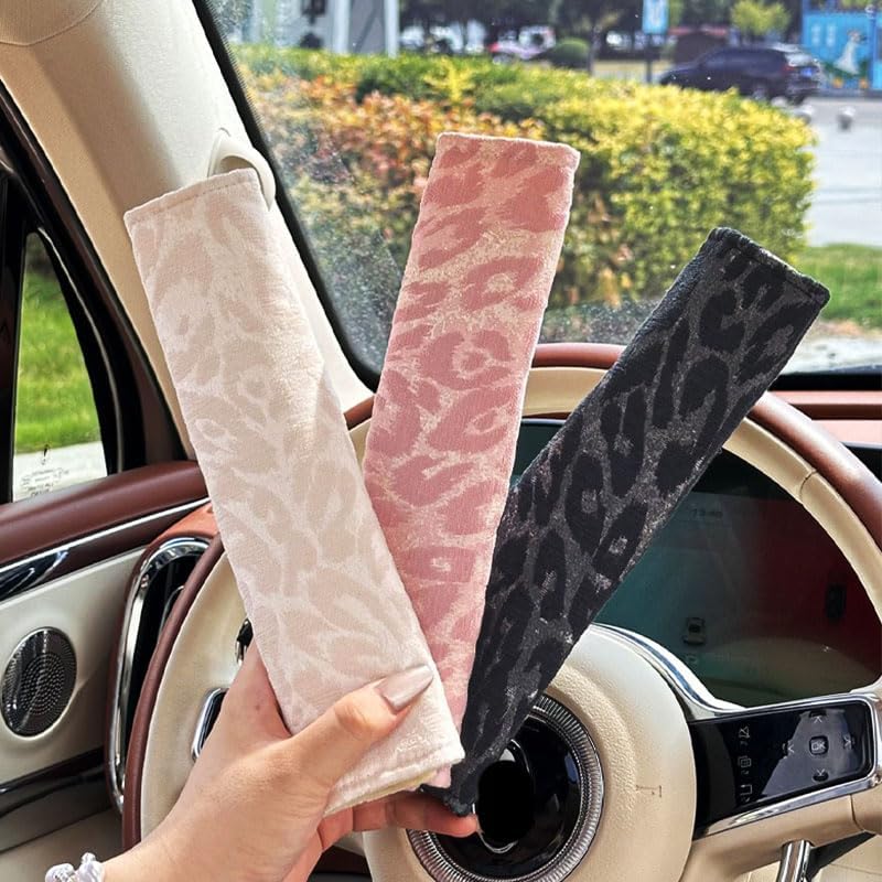 2 Pack Seat Belt Cover Pad, Cute White Leopard Print Seatbelt Covers Seatbelt Shoulder for More Comfortable Driving, Soft Seat Belt Cover, Car Interior Accessories