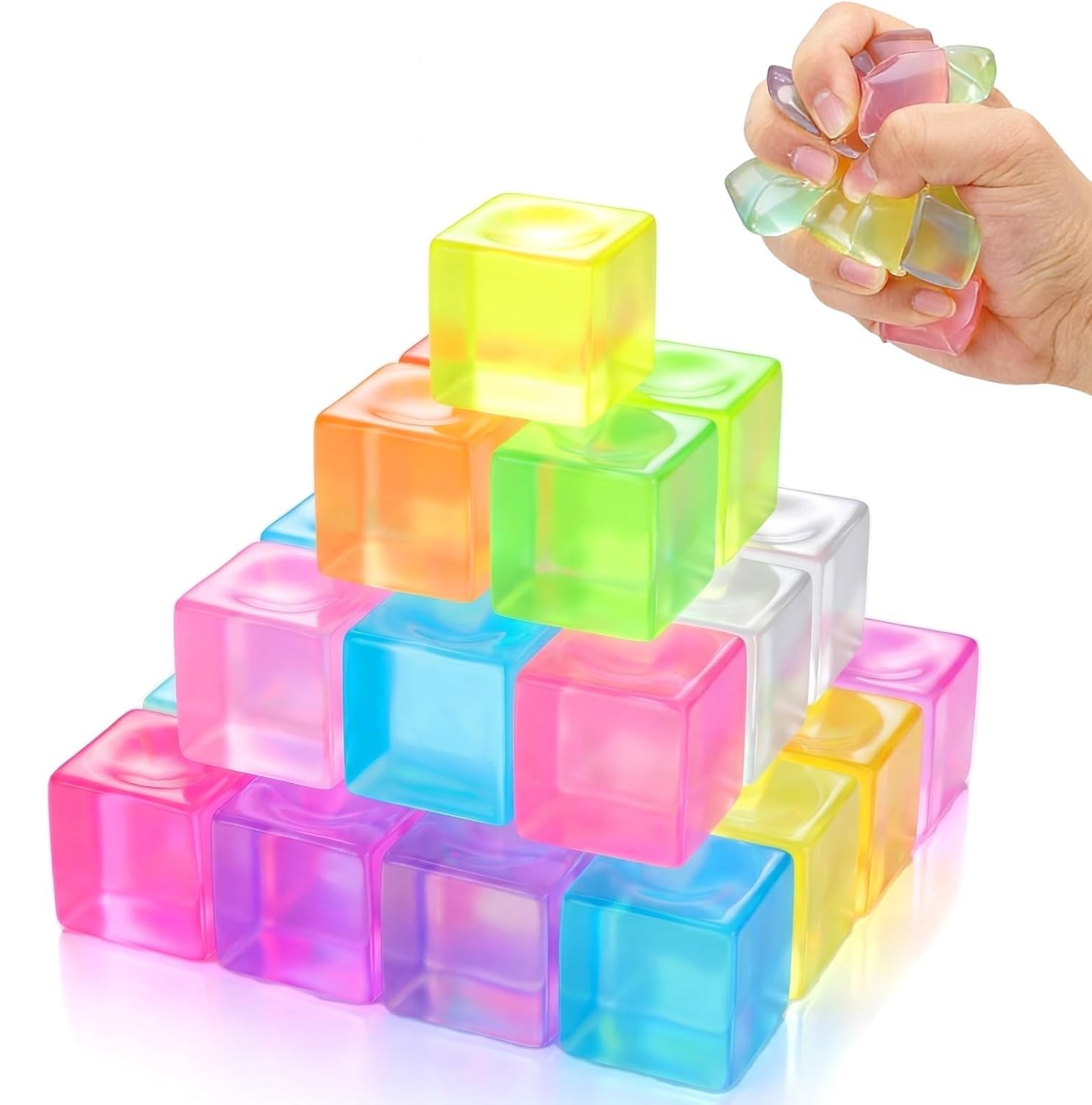 12Pcs Mini Ice Cube Squishy Fidget Toy, Square Shape, Stress Relief Squeeze Sensory Toy, for Kids and Adults, Classroom Prizes, Party Favours(Random)