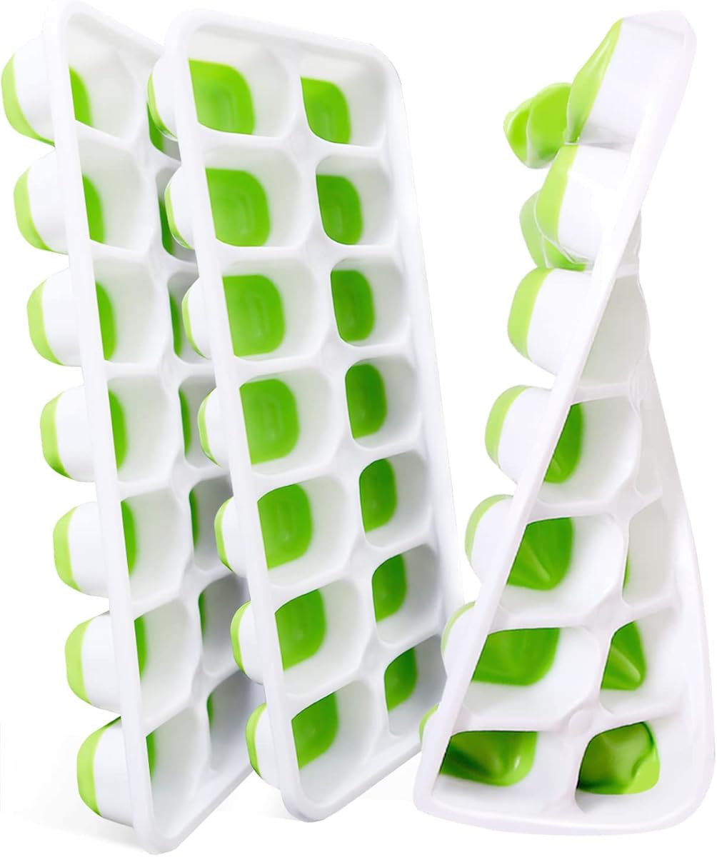 VEHHE Ice Cube Trays, 3 Pack Reusable Silicone 14-Ice Cube Molds with Spill-Resistant Removable Lid, Flexible and Odorless, for Whiskey and Cocktails