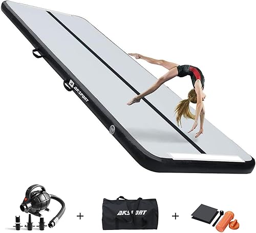 Aksport Colchoneta inflable de gimnasia, con bomba de aire, para uso doméstico, gimnasio, entrenamiento, animadoras, parkour, playa, parque, agua