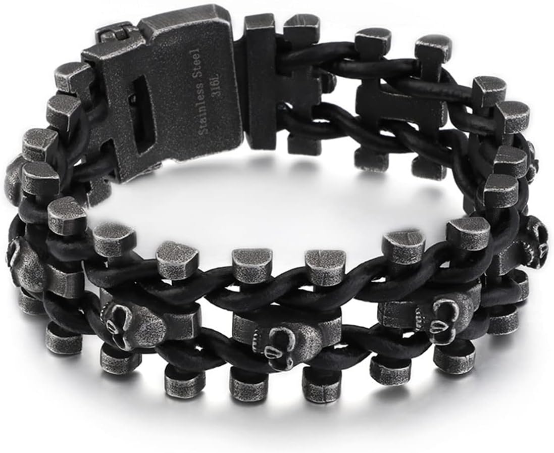 Personalized retro color heavy skull scalp rope bracelet stainless steel men's motorcycle bracelet men's steel chain bracelet