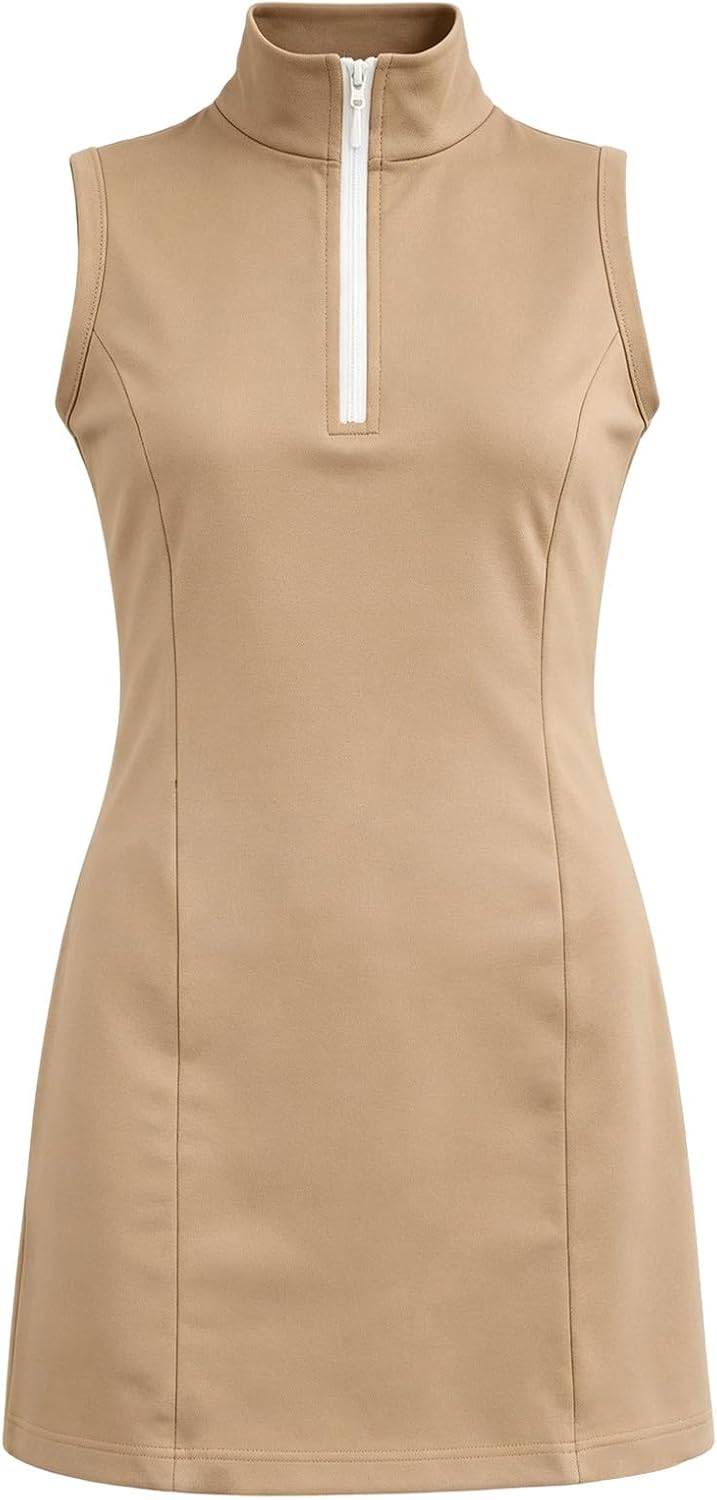 Girls Tennis Dress Sleeveless Skirt Kids 1/4 Zip Golf Athletic Workout Outfit with Pockets Summer Workout Active Dress