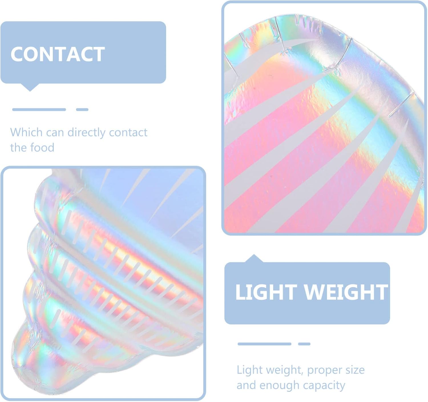 UPKOCH 24pcs Iridescent Seashell Paper Plates for Mermaid Themed Parties, Holographic Design, 7-Inch Disposable Plates Perfect for Birthday Celebrations and Under the Sea Decorations (Pack of 2)