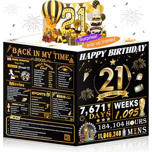 21st Birthday Card for Girl Boy Son Daughter, Big Pop Up 21st Birthday Cards for Grandson Granddaughter, Back In 2005 Funny 21 Year Old Birthday Decorations