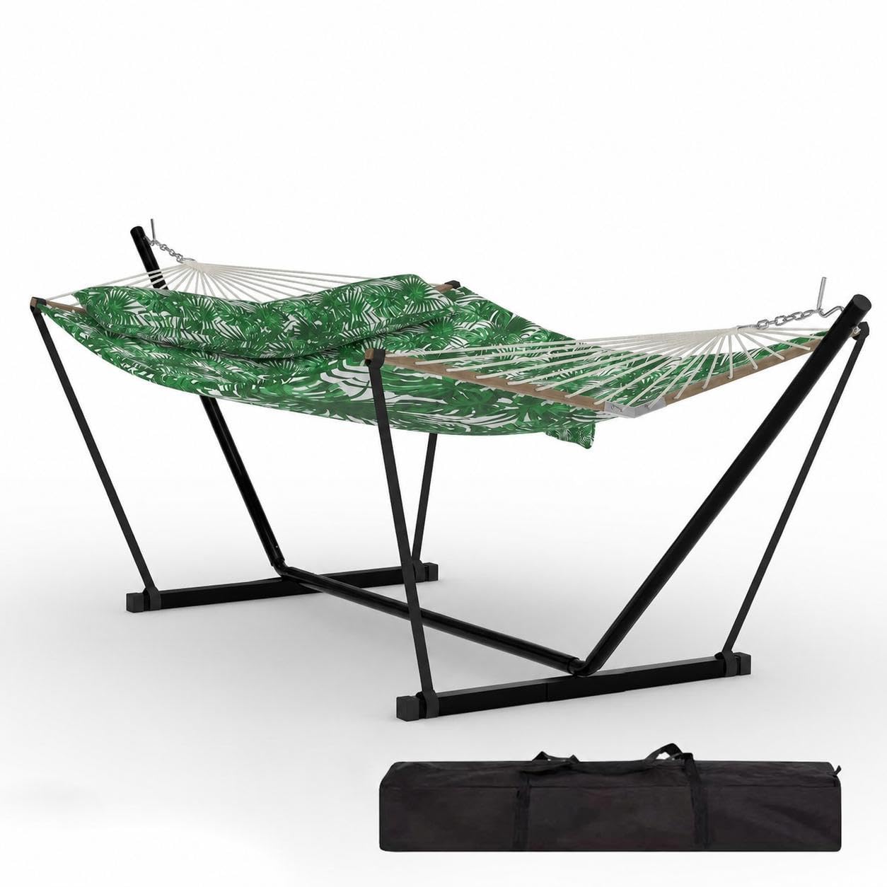 GarveeLife Hamaca con Soporte Acolchada de Poliéster Verde Hojas