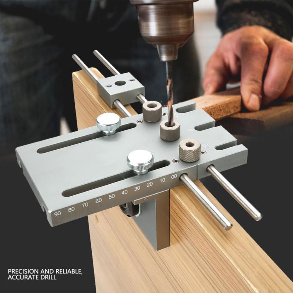 TopHomer 1Pack 3 in 1 Adjustable Woodworking Drilling Locator Puncher Tools Pocket Hole Wooden Doweling Jigs Set with 6/8/10 mm Drill Bushings and Drill