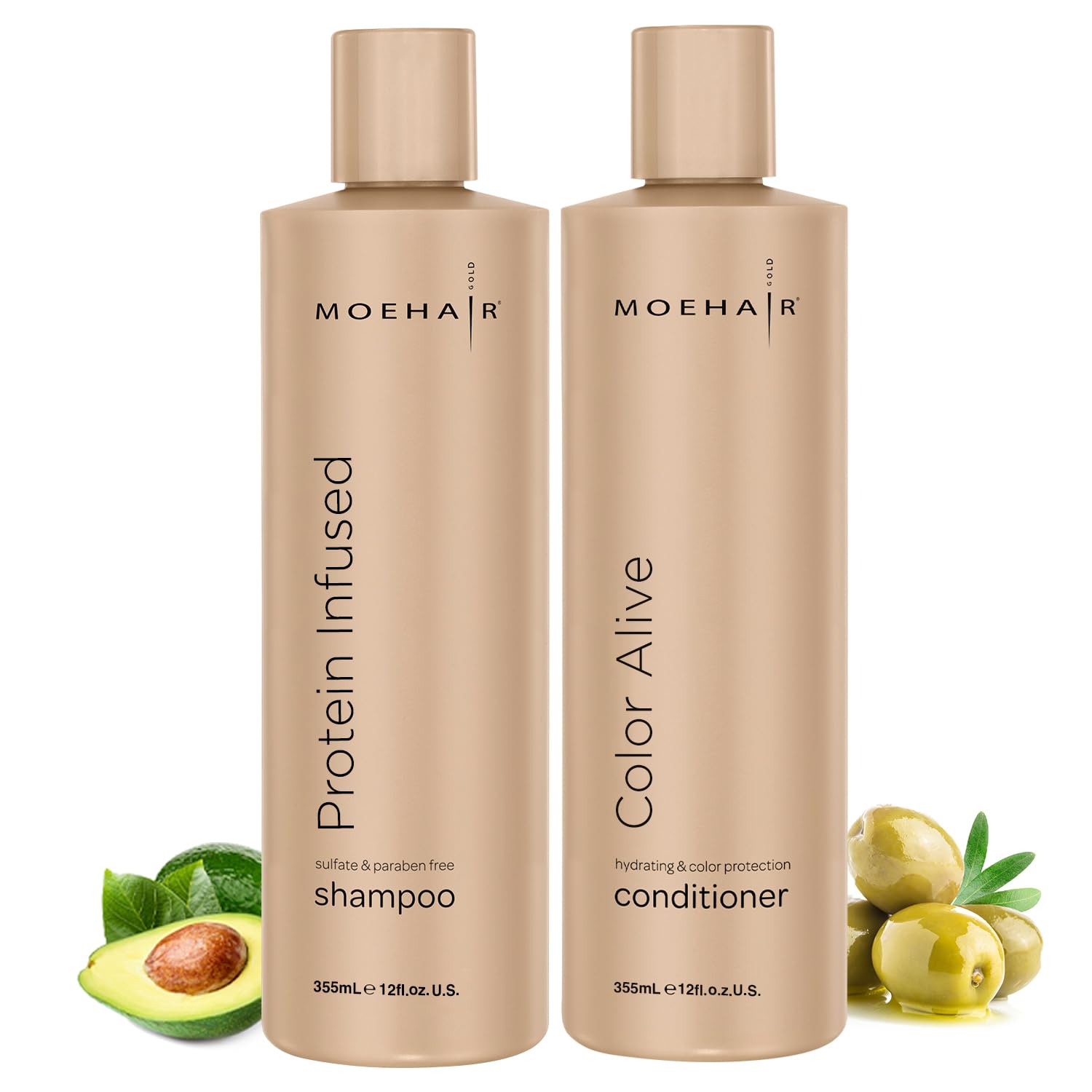 Moehair Combo Pack Of Protein Shampoo (12 Fl Oz) and Color Alive Conditioner (12 Fl Oz) | Color Treated Dry And Damaged Hair Repair Treatment | Color