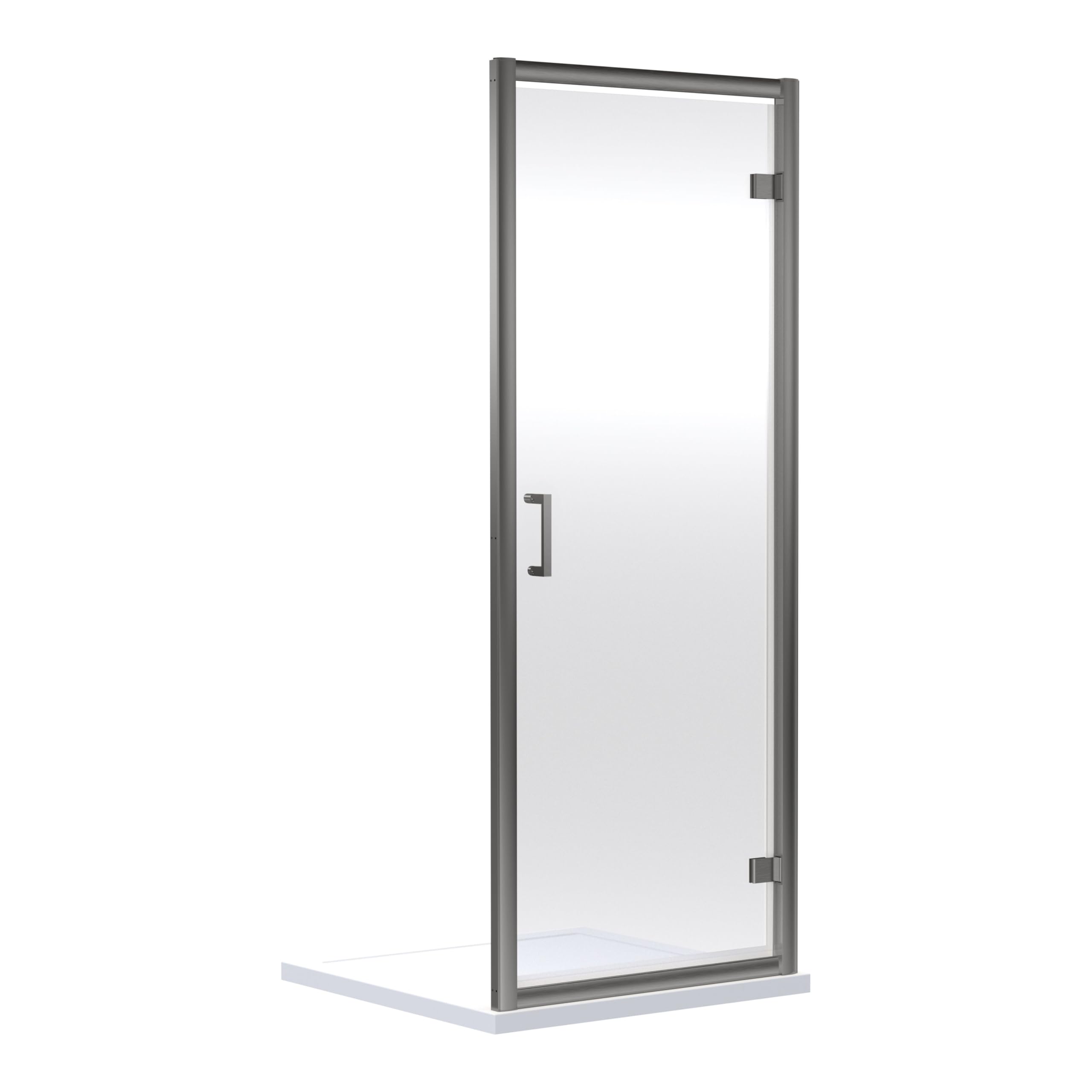 Balterley Hinged Shower Door, Bar Handle Hinged Door, 6mm Toughened Safety Glass Shower Doors, Reversible Glass Door for Bathroom Showers, Semi-Frameless Enclosure - 690 x 44 x 1900mm (Brushed Pewter)