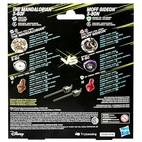Beyblade X et Star Wars Collab The Mandalorian 3-60F vs. Moff Gideon 3-80N, Multipack, Jouet Star Wars, Cosplay, Jeu de rôle Super-Héros, Accessoires et Aventure Fantaisie