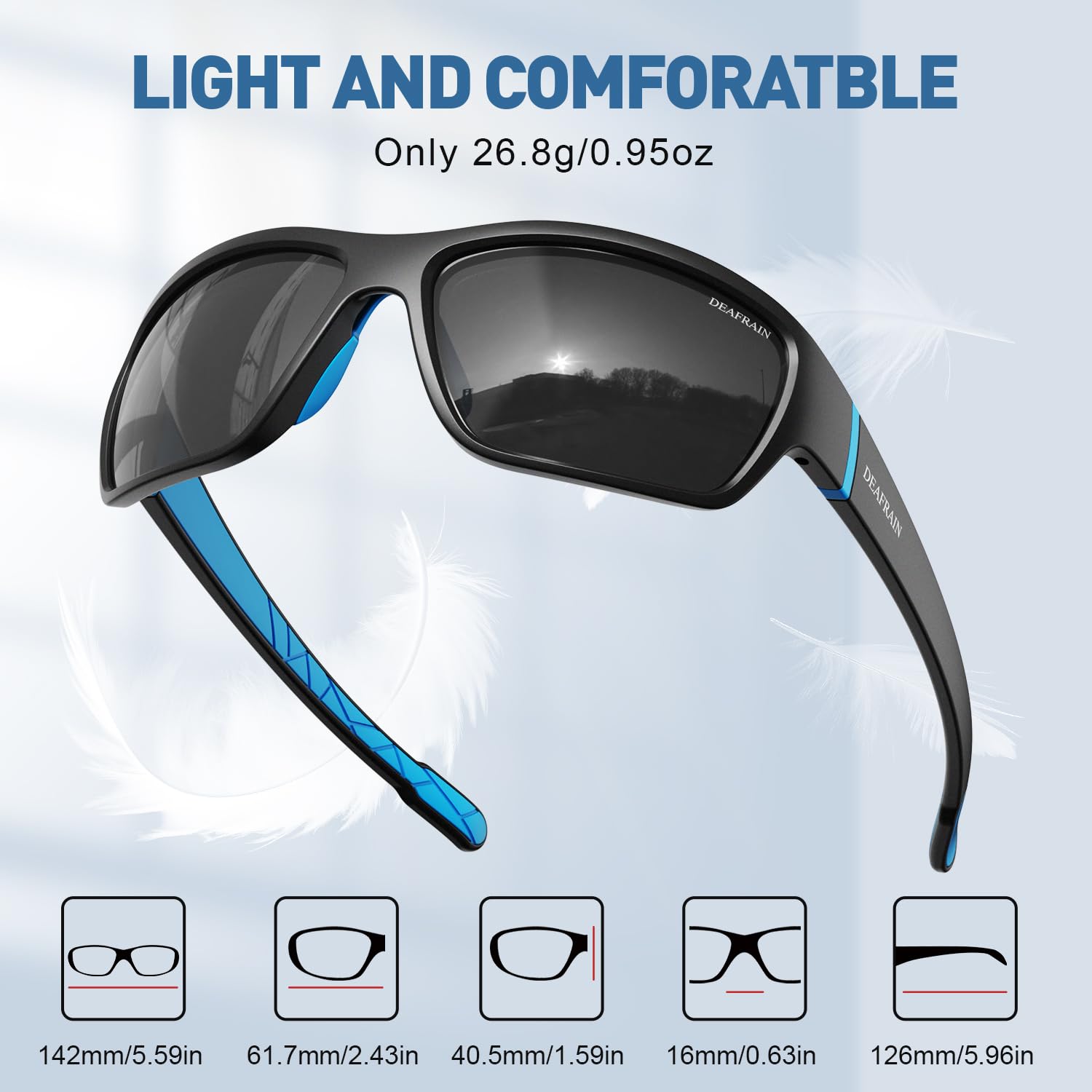 DEAFRAIN Polaryzowane sportowe okulary przeciwsłoneczne dla kobiet i mężczyzn, do wędkowania, biegania, baseballu, golfa, ochrona UV400, oprawka TR90